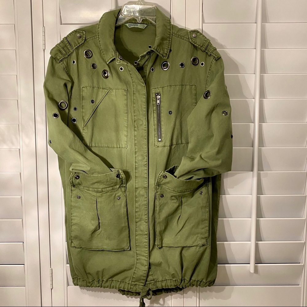 ZARA Olive Green Grommet Oversized Army  Jacket